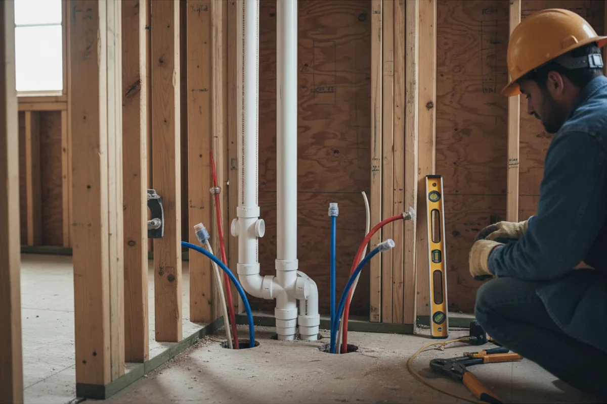 Drain and supply rough-in during Leak Detection in Westville